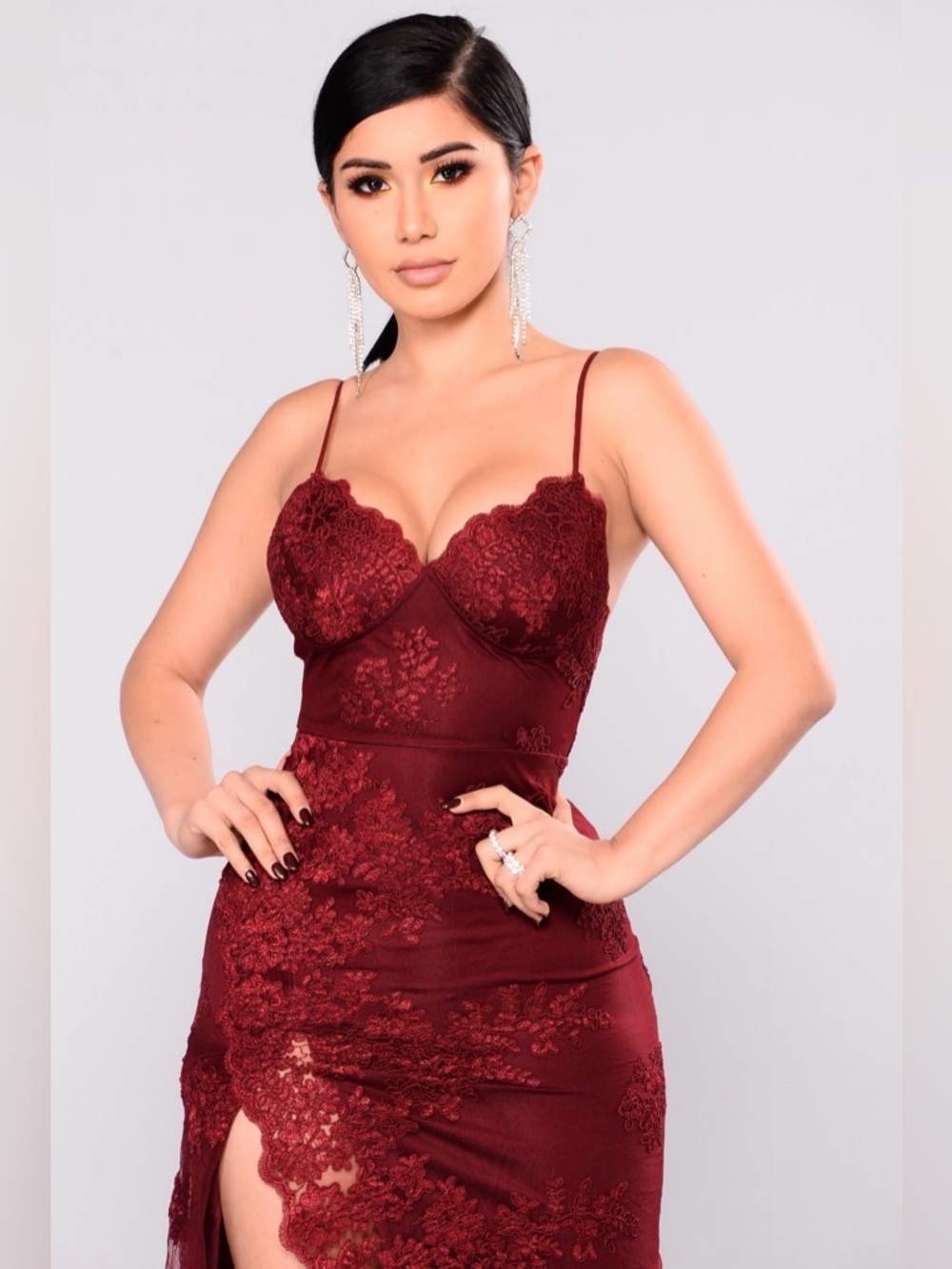 Fashion Nova Burgundy Lace Dress - Picture 2 of 8
